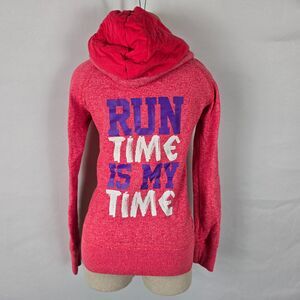 Lorna Jane Hoodie Women's XS Pink Run Time Is My Time Quarter Zip Pockets